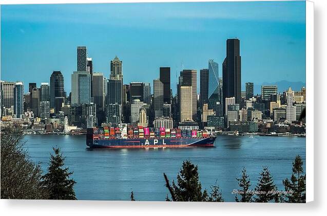 Container ship going into port - Canvas Print