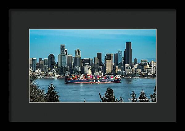 Container ship going into port - Framed Print
