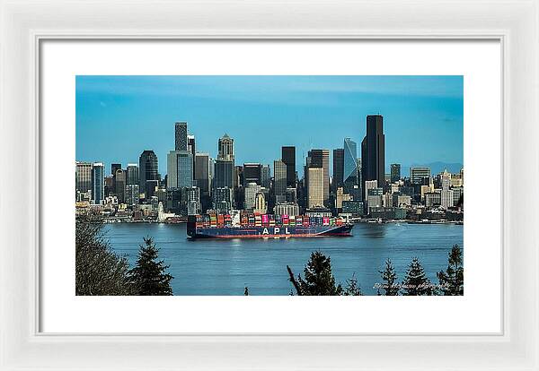 Container ship going into port - Framed Print