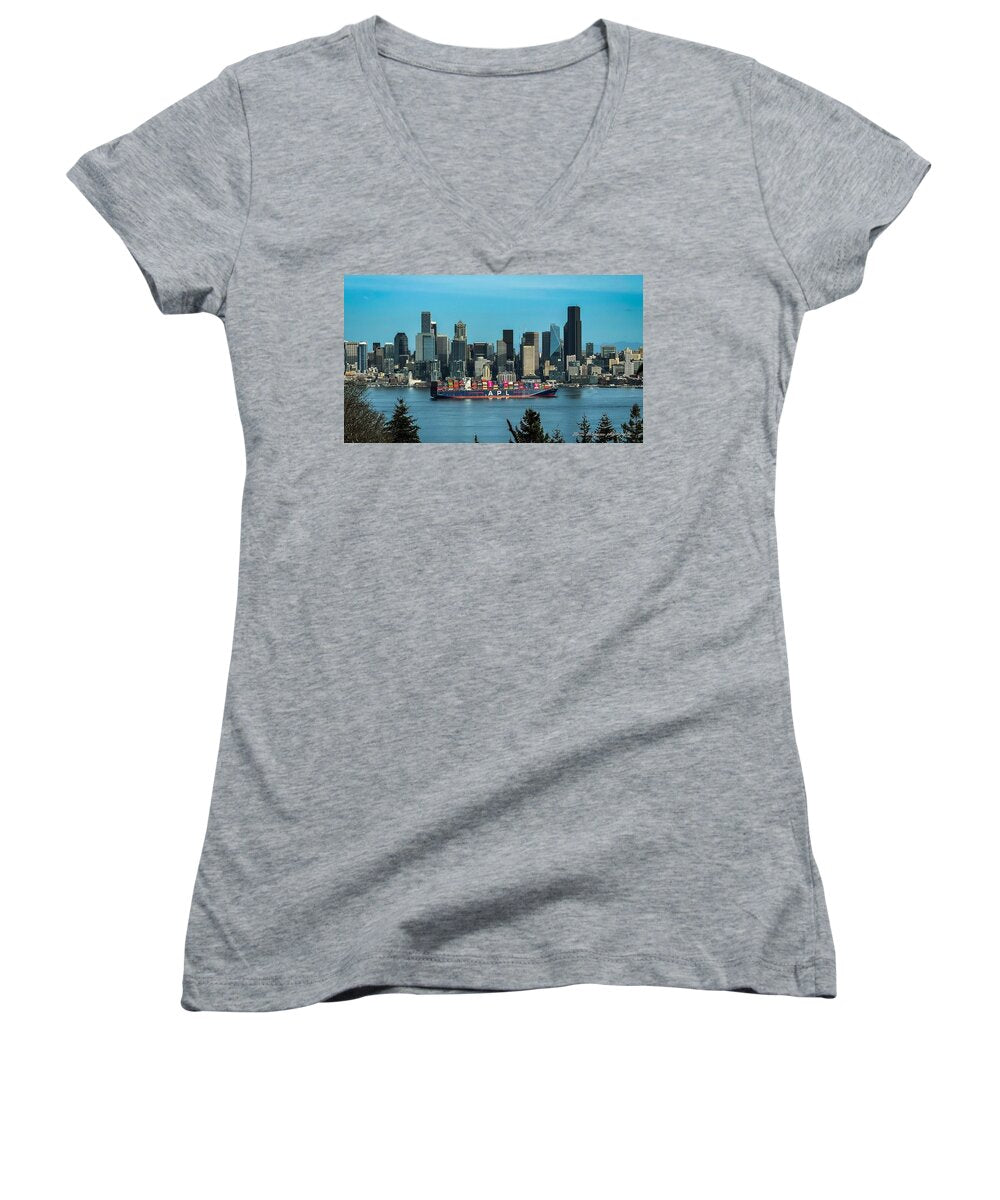 Container ship going into port - Women's V-Neck