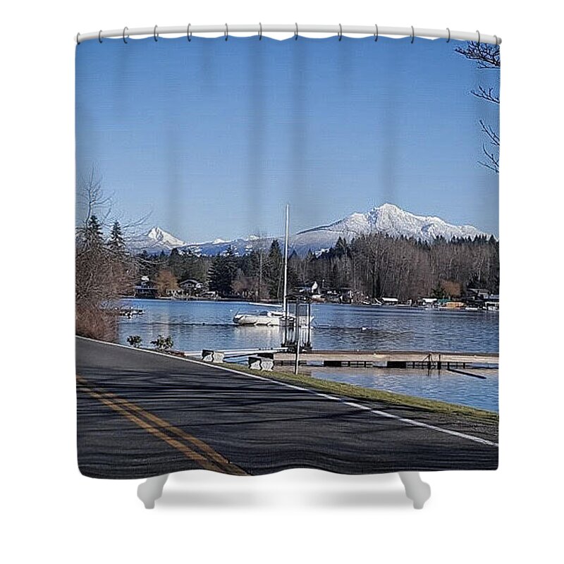 View of lake Steven - Shower Curtain