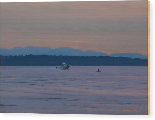 Boating at sunset - Wood Print