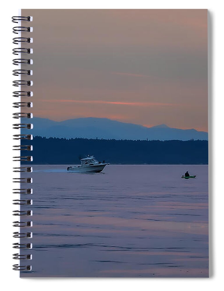 Boating at sunset - Spiral Notebook