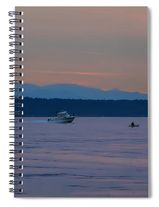 Boating at sunset - Spiral Notebook