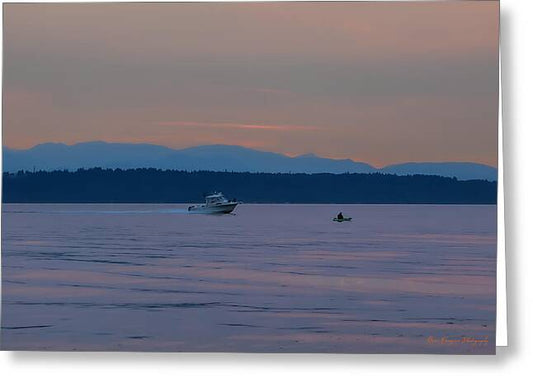 Boating at sunset - Greeting Card