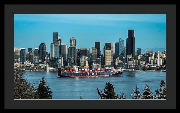 Container ship going into port  - Framed Print