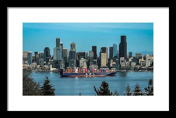 Container ship going into port  - Framed Print
