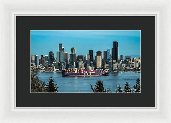 Container ship going into port  - Framed Print