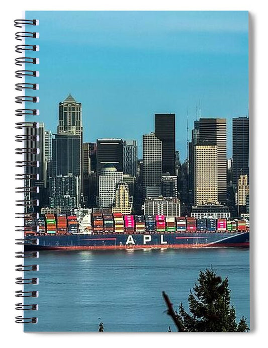 Container ship going into port  - Spiral Notebook