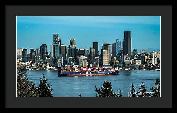 Container ship going into port  - Framed Print