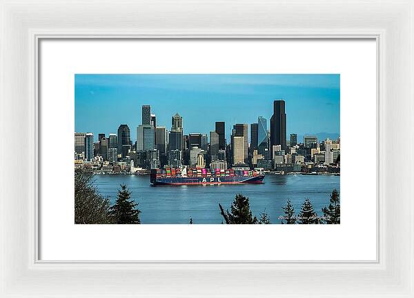 Container ship going into port  - Framed Print