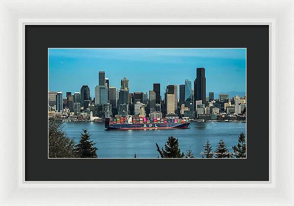 Container ship going into port  - Framed Print