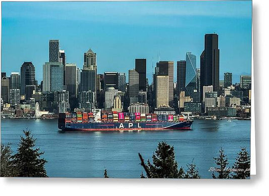 Container ship going into port  - Greeting Card