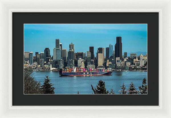 Container ship going into port  - Framed Print