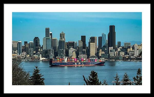 Container ship going into port  - Framed Print