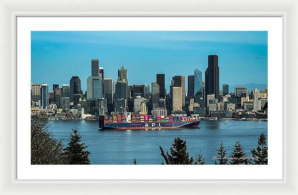 Container ship going into port  - Framed Print
