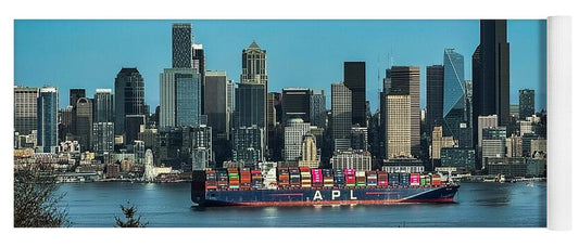 Container ship going into port  - Yoga Mat