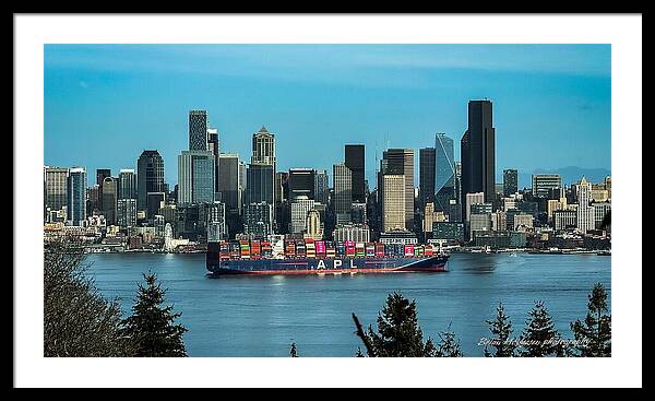 Container ship going into port  - Framed Print