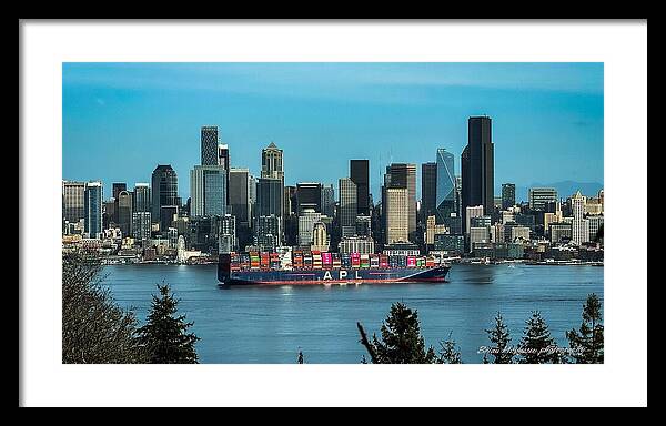 Container ship going into port  - Framed Print