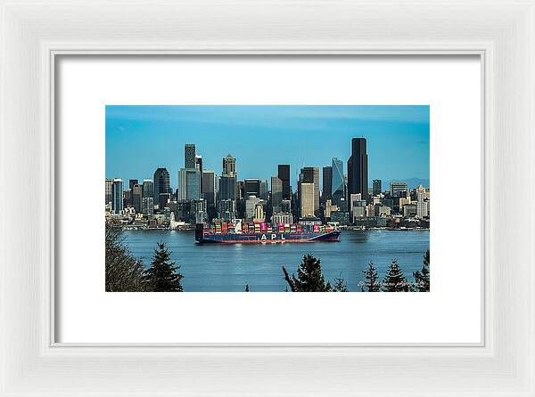 Container ship going into port  - Framed Print