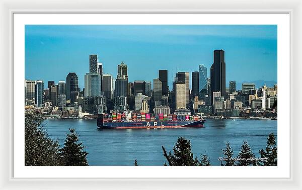 Container ship going into port  - Framed Print