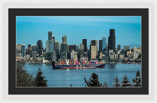 Container ship going into port  - Framed Print