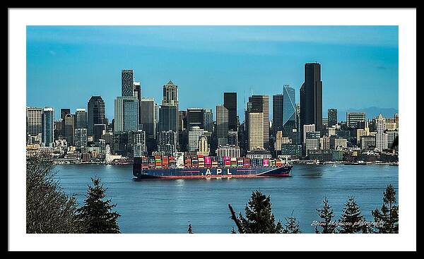 Container ship going into port  - Framed Print
