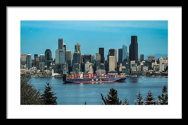 Container ship going into port  - Framed Print