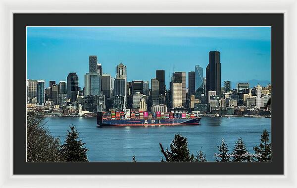 Container ship going into port  - Framed Print