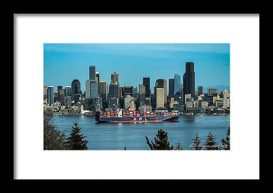Container ship going into port  - Framed Print