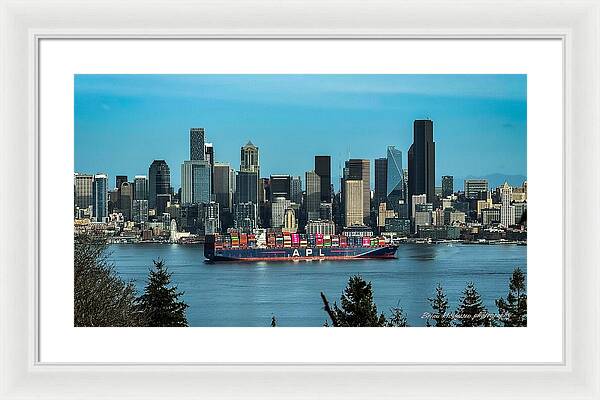 Container ship going into port  - Framed Print