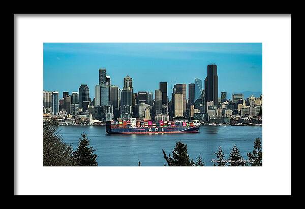 Container ship going into port  - Framed Print