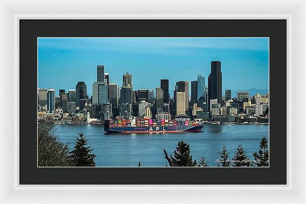 Container ship going into port  - Framed Print
