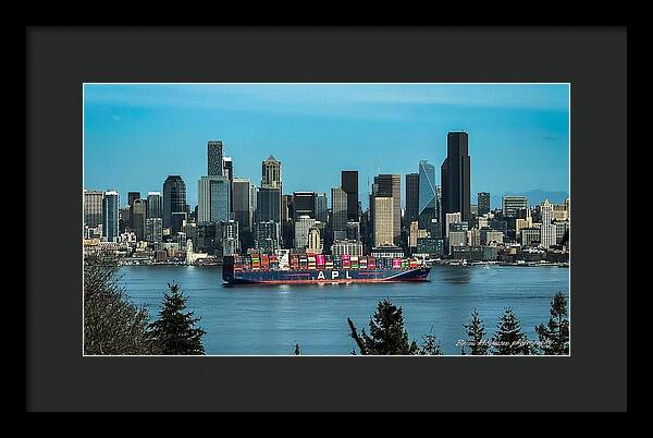 Container ship going into port  - Framed Print