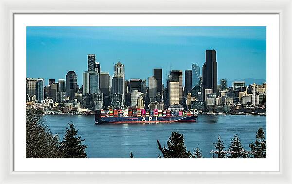 Container ship going into port  - Framed Print