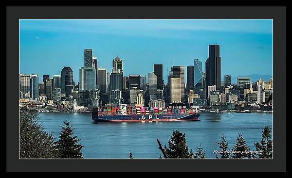 Container ship going into port  - Framed Print