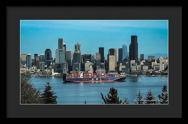 Container ship going into port  - Framed Print