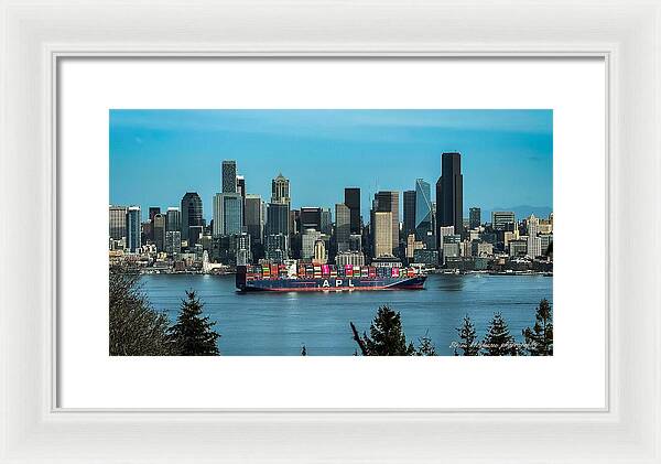 Container ship going into port  - Framed Print