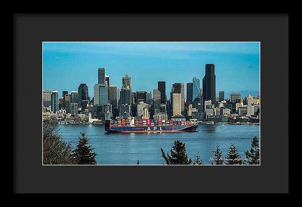 Container ship going into port  - Framed Print