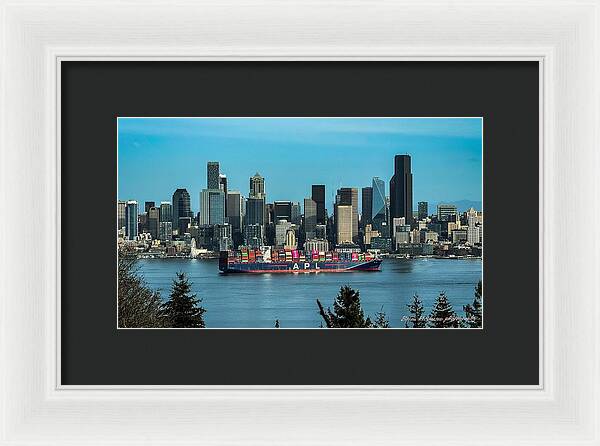 Container ship going into port  - Framed Print