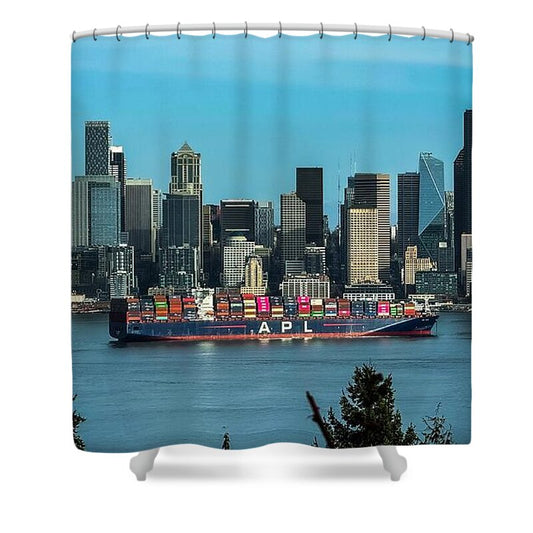 Container ship going into port  - Shower Curtain