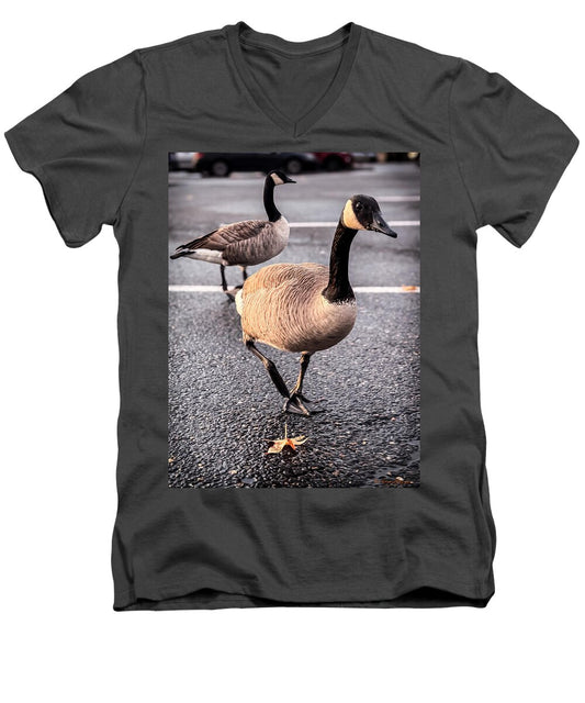 Geese in the parking lot - Men's V-Neck T-Shirt