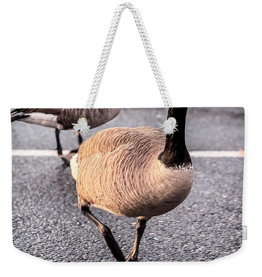 Geese in the parking lot - Weekender Tote Bag