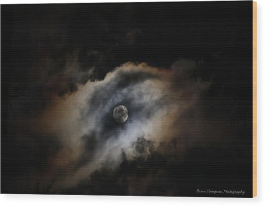 Moon in the clouds  - Wood Print