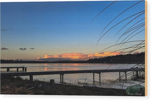 Sunset at the lake - Wood Print