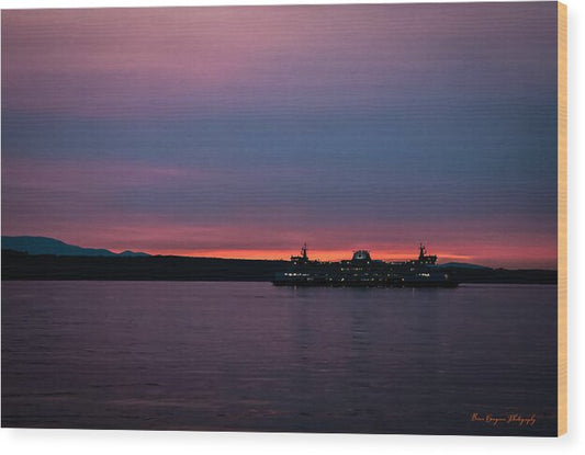 Sunset  with the Ferry  - Wood Print