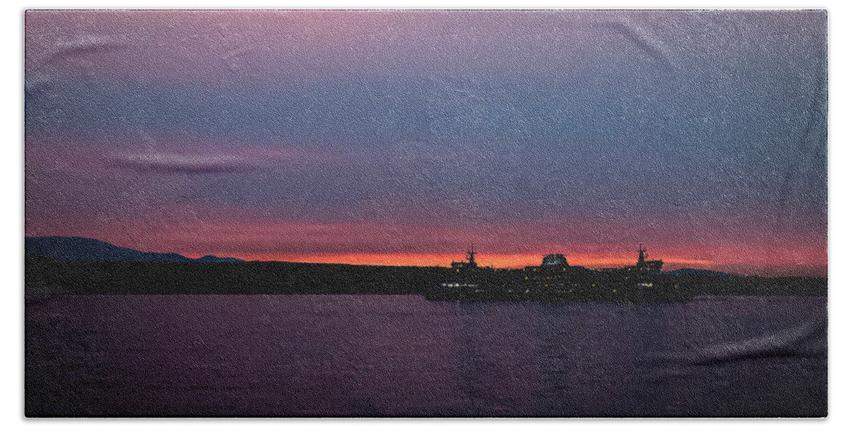 Sunset  with the Ferry  - Beach Towel