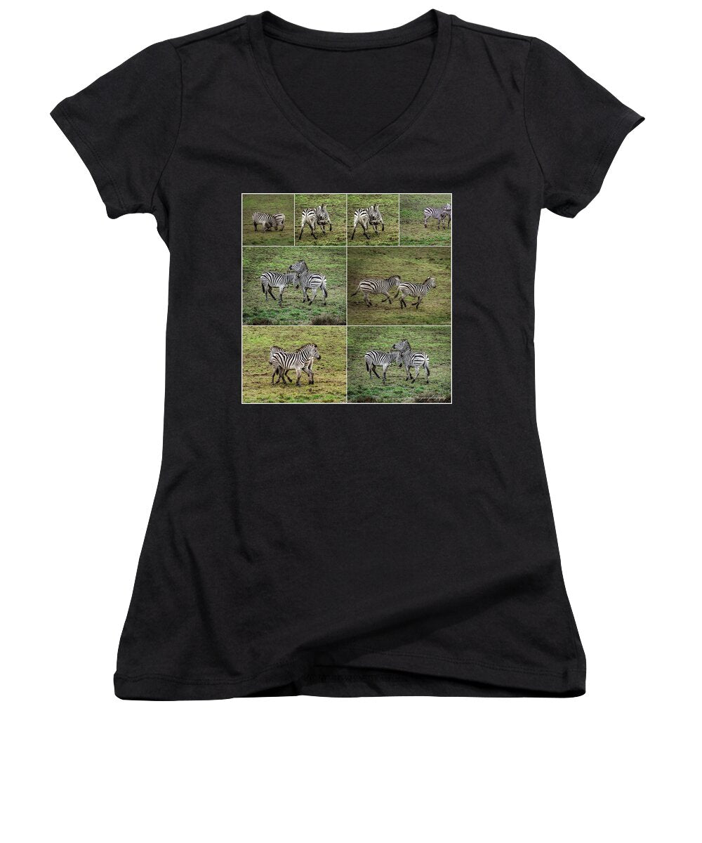 Zebras in play - Women's V-Neck