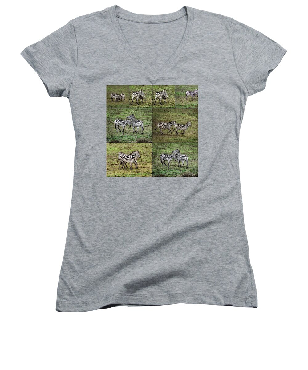 Zebras in play - Women's V-Neck