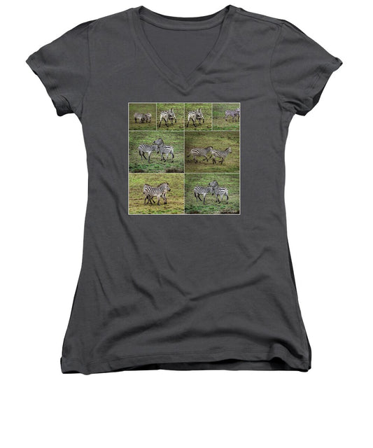 Zebras in play - Women's V-Neck